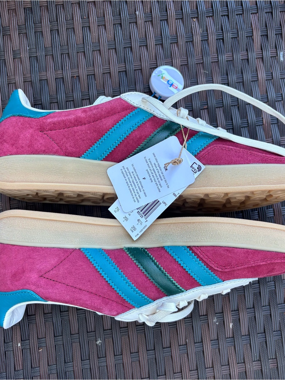 adidas Gazelle Indoor Burgundy Suede Sneakers with Teal and Dark Green Stripes - Picture 8 of 9